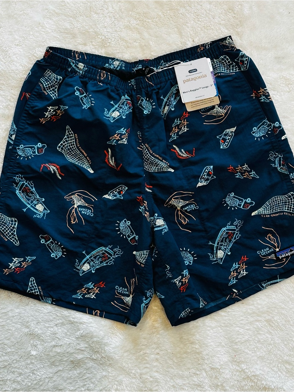NWT Patagonia Swim Trunks 7" Shorts Mens Medium M Clean Currents Tidepool Blue